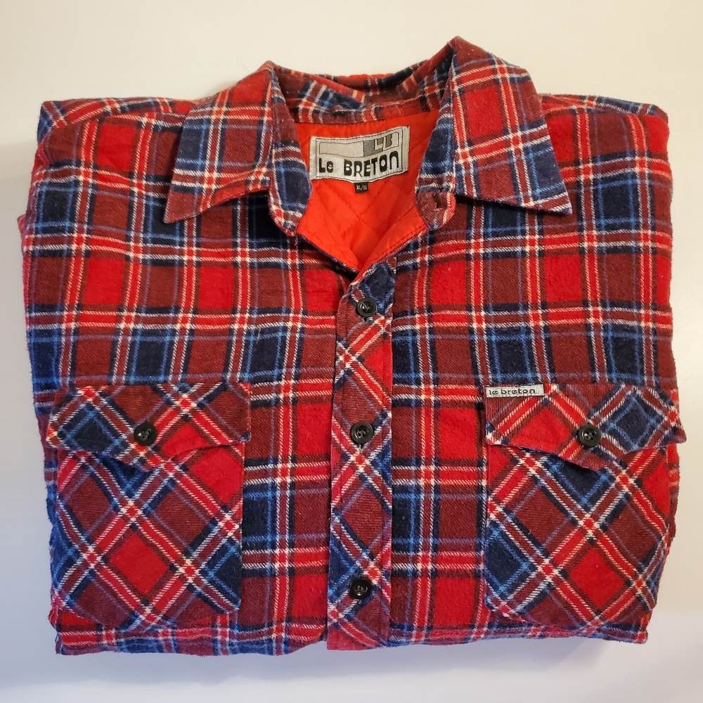Vintage Le Breton Plaid Shacket Quilted Shirt Size XL